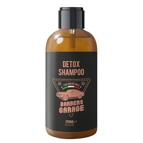Barbers Garage exklusives Detox-Shampoo (250ml) - Italian Details - tiefenreinigend - enthält grüne Tonerde, Hanf, Grapefruit und Reisextrakte, reduziert Talgüberschuss.