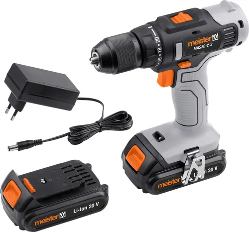 Meister Akku Bohrschrauber MAS20-2 Set 20 V mit 2 Akkus und Ladegerät - Leistungsstarker Akku Bohrschrauber MAS20-2 Set 20 V mit zwei Akkus und Ladegerät. Ideal für handwerkliche Projekte und vielseitige Anwendungen im Heimwerkerbereich.