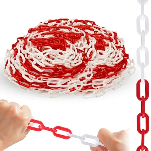 Absperrkette Rot Weiß Kunststoff: WEGREAT 15M 6mm Absperrkette Kunststoffkette, Absperrkette Warnkette für Warnsicherheit, Parkplatz, Massenkontrolle, Warteschlangen, Verkehr