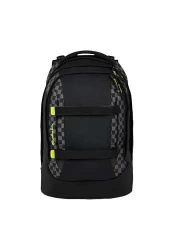 satch Schulrucksack Pack Dark Skate schwarz mit Laptopfach - Schulranzen mit ergonomischem Design, anpassbar für Körpergrößen von 1,40 bis 1,80 m. Aus 100% recyceltem PET, wasserabweisend und mit reflektierenden Elementen für optimale Sicherheit.