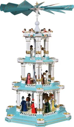 Richard Glaesser Weihnachtspyramide türkis mit Heiliger Familie