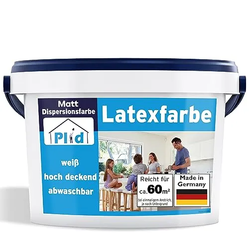 Plid® Latexfarbe Weiß Matt - Abwaschbare Farbe für Küche & Badezimmer - Latexfarben, scheuerbeständig und leicht zu reinigen, ideal für strapazierfähige Innenanstriche in Küche und Bad, Made in Germany für höchste Qualität.