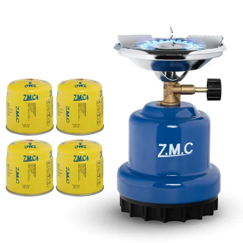 ZMC Camping Gaskocher Kohleanzünder Herd + 4x 190g Gaskartuschen Outdoor Set