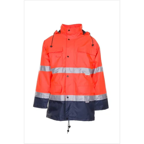 Parka 2056 - Warnschutzparka in Warnorange und Marineblau, Größe 2XL - Funktionsjacke für optimale Sichtbarkeit, ideal für Baustellen und Outdoor-Aktivitäten, Größe 2XL.