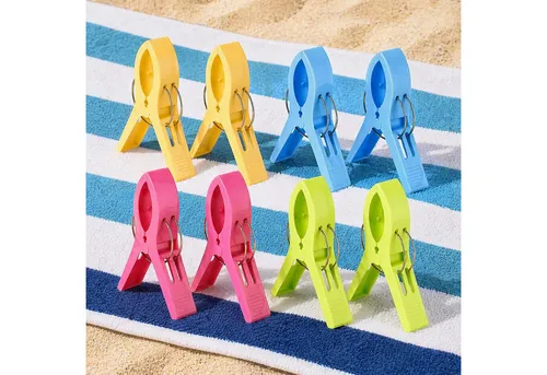 Haushalt International Sturmwäscheklammern Strandtuchklammern Handtuchklammer Bunt 12x6cm Kunststoff 8er Set, Mehrfarbig, Robust, gefedert, Urlaub, Camping
