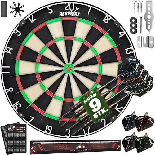 RE:SPORT® Dartscheibe XXL Set mit 9 Profi Dartpfeilen und Zubehör