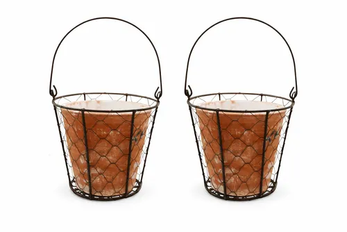 finehomegarden Blumentopf Topf Zement VALO mit Draht und Henkel 2er Set terra Übertopf (Set, 2 St., 2 tilg), Shappy Antik Blumentopf H16cm+H18cm 2Größen wählbar