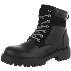 Ital-Design Damen Schnürschuhe Freizeit Stiefelette (87531905) Blockabsatz Schnürstiefeletten in Schwarz schwarz 37 EU