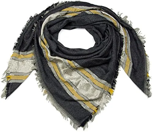 styleBREAKER XXL Viereckstuch mit Pailletten und Fransen - Schal für Damen, großes Tuch in leichter Web Optik mit modischen Pailletten und Fransen, vielseitig tragbar als Dreieckstuch, Größe: ca. 143 x 140 cm