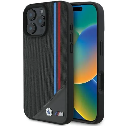 BMW M Meshed Tricolor Stripes MagSafe Handyhülle für iPhone 16 - Sonstiges Handyzubehör mit hochwertiger Verarbeitung und exklusivem BMW Design, bietet optimalen Schutz vor Stößen und Kratzern dank stoßfestem Polycarbonat.