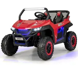 COSTWAY 2-Sitzer Kinderauto mit 2,4G Fernbedienung und Musik (Rot) - Das COSTWAY Kinderauto bietet 2 Sitze für gemeinsamen Fahrspaß, ist mit Sicherheitsgurten ausgestattet und ermöglicht durch die Fernbedienung eine einfache Steuerung. Ideal für Kinder ab 3 Jahren!