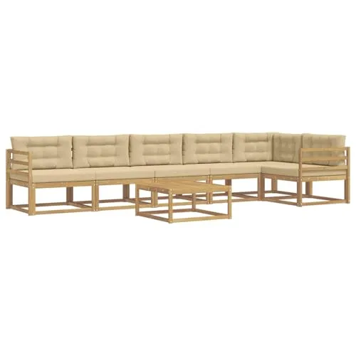 vidaXL Outdoor-Sofagarnitur 7 Teile Weiß und Beige - Modernes Akazienholz - Diese stilvolle Outdoor-Sofagarnitur vereint modernes Design und Funktionalität. Hergestellt aus robustem Akazienholz, ist sie wetterfest und ideal für gesellige Abende im Freien. Modular und pflegeleicht – perfekt für jeden Garten!