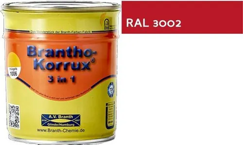 Brantho Korrux 3in1 Rostschutzfarbe - Primer, Rostschutz und Lack RAL 3002 - kaminrot / 5Lt. / 6 Kg.