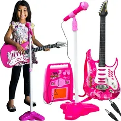 SKY Kinder Gitarre Set mit Mikrofon und Verstärker in Pink - Spaß für kleine Musiker: Das Set enthält eine hochwertige Gitarre und einen Mikrofonverstärker für kreative Spielstunden.