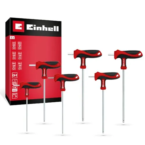 EINHELL T-Griff Schraubendreher-Set 6-teilig, 370539 - Das 6-teilige T-Griff-Schraubendreher-Set von Einhell ist ideal für präzise und kraftvolle Schraubarbeiten. Mit ergonomischen Griffen und stabilen Klingen aus CrV-Stahl, perfekt für Werkstatt, Haushalt und professionelle Einsätze.