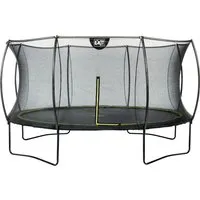 EXIT Silhouette Trampolin ø427cm - Schwarz, Sicherheitsnetz inklusive - Trampolin mit hochwertigem Sicherheitsnetz und Fußschutzsystem, ideal für sicheres Springen und viel Spaß im Garten.