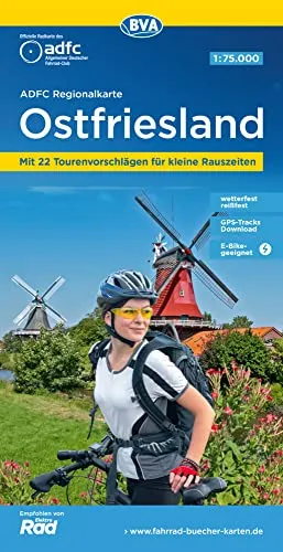 Produktbild ADFC-Regionalkarte Ostfriesland, 1:75.000, mit Tagestourenvorschlägen, reiß- und wetterfest, E-Bike-geeignet, GPS-Tracks-Download (BVA ADFC Regionalkarte)