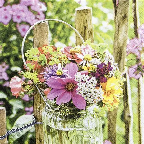 Servietten Blooming Fence Blumen Vase Zaun Sommer Natur Tischdeko 33x33cm 20
