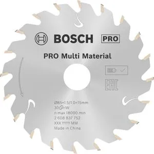 Bosch Kreissägeblatt PRO Multi Material 2608837752, 85 x 15mm, 30 Zähne, für Holz, Kunststoff, Metall