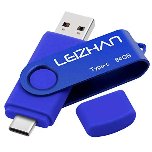 leizhan USB Stick 64 GB Memory Stick, USB-C/USB-A 2 in 1 Anschluss Speicherstic, USB 3.0 hochgeschwindigkeit Flash Drive OTG(On The Go) for Type-C Smart Phone/PC/MacBook (64GB, Blau)