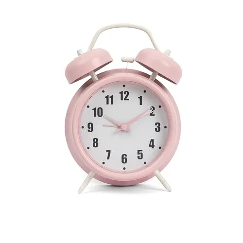 GIFTMARKET – Analoger Wecker ohne Ticken. Nachttischwecker in Rosa. Wecker mit Zwei Glocken und Nachtlicht. Ohne Ticken. 11,7 cm x 16 cm