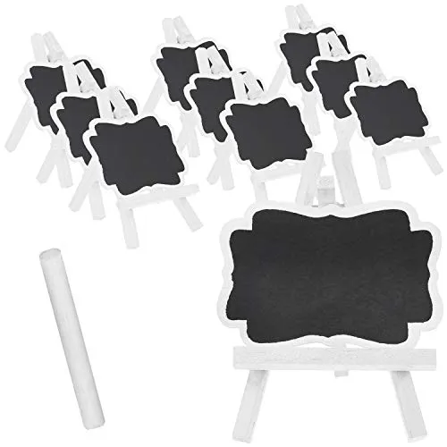 com-four® 10x Mini Holztafel-Set für Kräuter und Zimmer-Pflanzen, Staffelei aus Holz für Namensschild, Preisaufsteller mit Kreide zum Beschriften für Pflanzentöpfe, Saatgut oder als Tisch-Dekoration