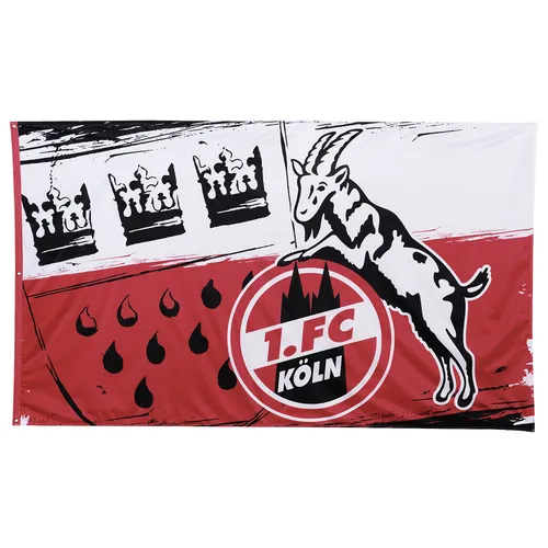 1. FC Köln Fahnenwappen 180 x 120 cm - Sportfan Fahne für draußen, beeindruckendes Wappen-Design für echte 1. FC Köln Fans, ideal für Heim- und Auswärtsspiele.