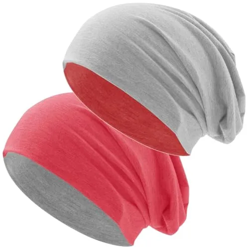 Hatstar Klassische Bicolor Beanie Mütze in Rot/Hellgrau, für Damen und Herren, weiches & atmungsaktives Material in Einheitsgröße, wendbare Übergangsmütze für Frühling, Sommer und Herbst