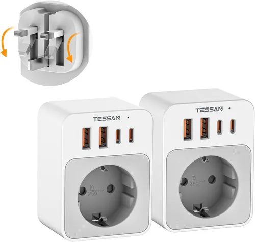TESSAN 5-in-1 Reiseadapter für UK-Stecker in EU-Steckdosen von TESSAN