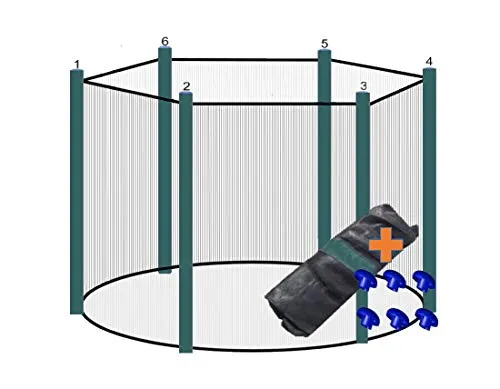 walexo Trampolin Sicherheitsnetz für 6 Stangensysteme (305 cm Ø, Schwarz/Grün) - Sicherheitsnetz für Trampoline mit 6 Stangen, bietet optimalen Schutz beim Springen. Hergestellt aus robusten Materialien, ideal für den Außenbereich. Verfügbar in verschiedenen Größen und Farben, inklusive sicherem Einstieg.