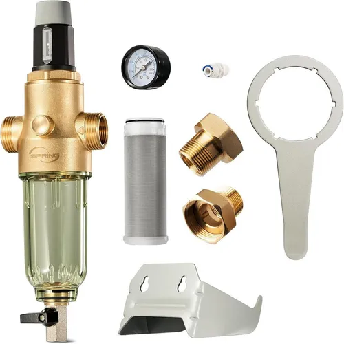 iSpring WSP50PRG Rückspülfilter mit Druckminderer - Ersatzfilter für den Hausanschluss, 50 Mikron, durchspülbar und wiederverwendbar für längere Lebensdauer Ihrer Wasserfilter.