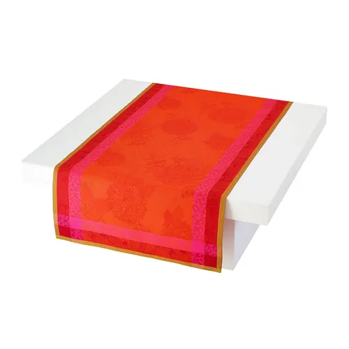 Le Jacquard Francais Tischläufer Parfums De Bagatelle Capucine 55X150 cm - Tischläufer aus 100% Baumwolle, Jacquard-gewebt, in leuchtendem Orange. Ideal für stilvolle Tischdekoration und zertifiziert nach OEKO-TEX Standard 100.