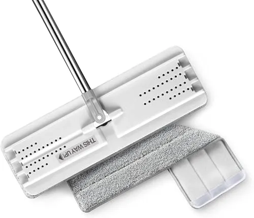 JOYMOOP Bodenwischer, Mikrofaser, Mops für Bodenreinigung, Reinigungswerkzeuge, Staubwischer, Nasswischer, Flacher Wischmopp, trockener Nassmopp mit waschbaren Pads, Flexibler Moppkopf