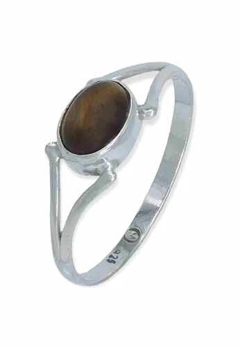 mantraroma Damen Ring 925 Silber Tigerauge Edelstein braun schlicht modern