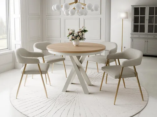 Compleo LOFTO Esstisch - Ausziehbarer Küchentisch im modernen Japandi-Design - Moderner, runder Esstisch mit ausziehbarer Funktion und robustem Metallgestell. Ideal für gemütliche Essbereiche. Maße: 90/100/120 cm (Länge) und 90/100/120 cm (Breite).