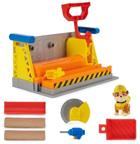 Rubble & Crew - Werkstatt Spielset mit 2 Werkzeug-Aufsätzen, 1 Rubble Hundefigur, 85g Kinetic Sand Build-it Sand und 1 Sandform, Spielzeug geeignet für Kinder ab 3 Jahren