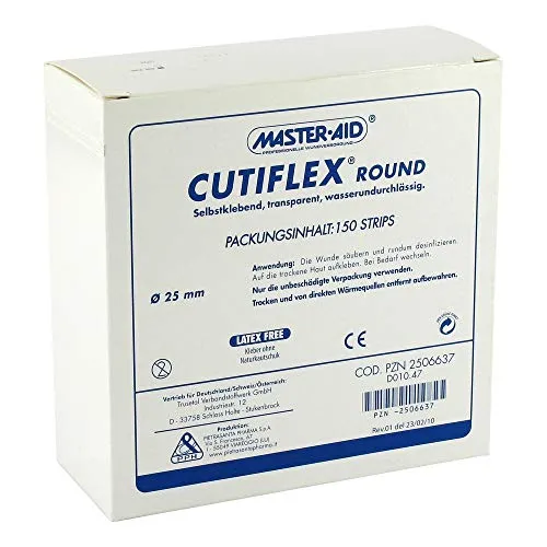 Cutiflex Folien-Pflaster round 22,5mm - Master Aid 150 St - Pflaster mit hoher Flexibilität und Atmungsaktivität, ideal für empfindliche Haut und schnelle Wundheilung.