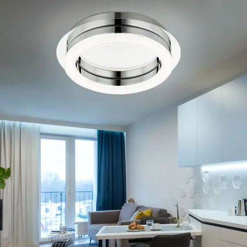 LED Deckenleuchte mit Kristall-Deko, 28 cm, modern & elegant - Lampen - Verleihen Sie Ihrem Raum Glanz mit dieser stilvollen Deckenlampe aus Chrom und Acryl. Die kleinen Kristalle sorgen für ein besonderes Lichtspiel und das 1000 Lumen starke neutralweiße Licht schafft eine angenehme Atmosphäre.