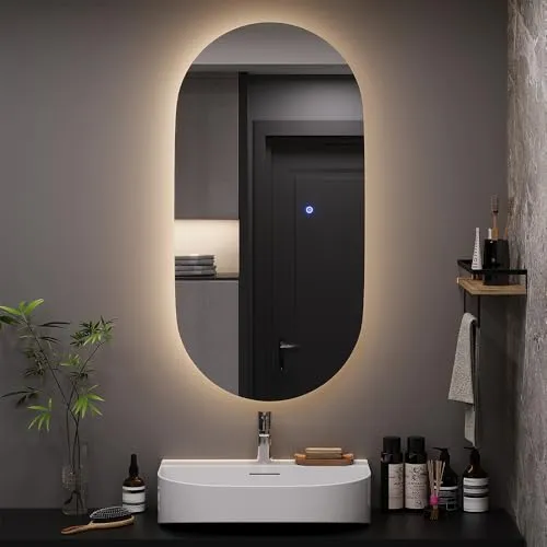 Vicco Badezimmerspiegel Miral 50 x 100 cm mit Backlight - Moderner Badspiegel mit integrierter LED-Beleuchtung, ideal für perfektes Make-up und stilvolles Badezimmer-Design. Wasserdichtes Netzteil (IP67) für Sicherheit und Komfort.