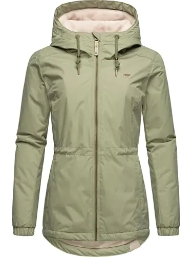 Ragwear Damen Winterjacke Dankka Warm YOUMODO Light Olive XXL - Funktionsjacke: Wasserdicht und mit kuscheligem Teddyfell-Innenfutter, ideal für kühle Tage. Taillierte Passform mit verstellbarer Kapuze für optimalen Schutz und modernen Style.