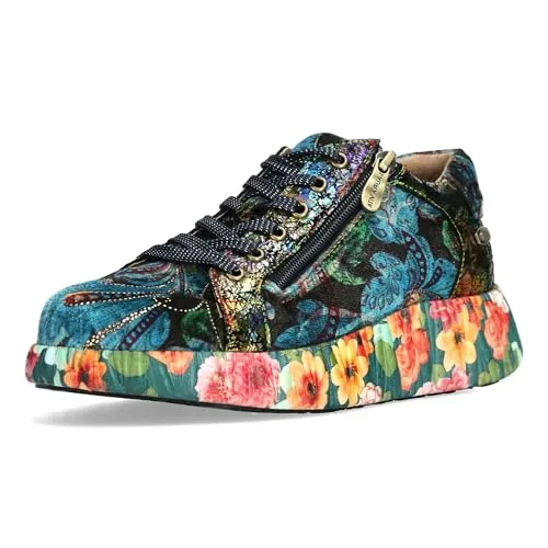 LAURA VITA Sneaker Leder/Textil - Damen Sneaker in Lila (Indigo) - Modischer Laura Vita Sneaker mit floralem Muster und praktischen Reißverschluss für einfaches An- und Ausziehen. Hochwertiges Leder/Textil sorgt für Komfort und Stil – ideal für jeden casual Look.