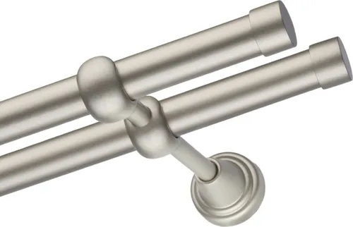 Voppi Gardinenstange Moderi 2-läufig 220 cm 19+19 mm satin, moderne Vorhangstange, einfache Wandmontage