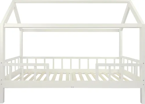 Puckdaddy Hausbett Carlotta 200x90cm – Weiß mit abnehmbaren Rausfallschutz - Kleinkindbett aus 100% Kiefernholz, TÜV-zertifiziert und sicher. Das skandinavische Design mit Hausdach bietet Platz für Abenteuer und eignet sich ideal für Kinder von 4-16 Jahren.