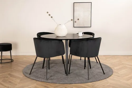 ebuy24 Essgruppe DippØ115BLBL mit 4 Stühlen - Stylische 5-tlg. Essgruppe in Schwarz, bestehend aus einem eleganten Tisch und 4 bequemen Stühlen – perfekt für gesellige Abende im Esszimmer.