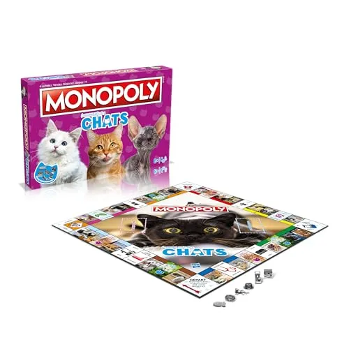 Winning Moves Monopoly Katzen auf Französisch – Brettspiel 8+ – Gesellschaftsspiel für 2 bis 6 Spieler – Gesellschaftsspiele für Familie auf Französisch