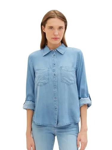 TOM TAILOR Damen Jeansbluse mit Brusttaschen