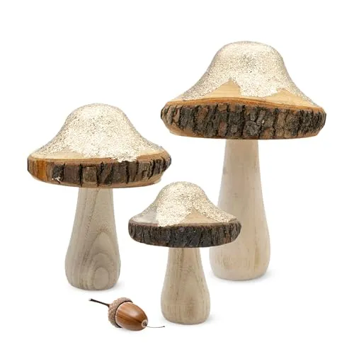 Spetebo Holz Dekopilz mit Gold Glitzer 3er Set von Spetebo