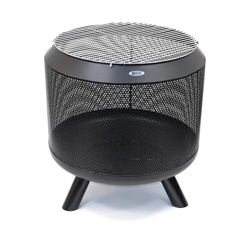 HEAT Outdoor Living Feuertrommel mit Grill - Feuerkorb mit Grill – Feuerstelle mit Beinen für den Garten, inkl. Grillrost – 50x50x60 cm