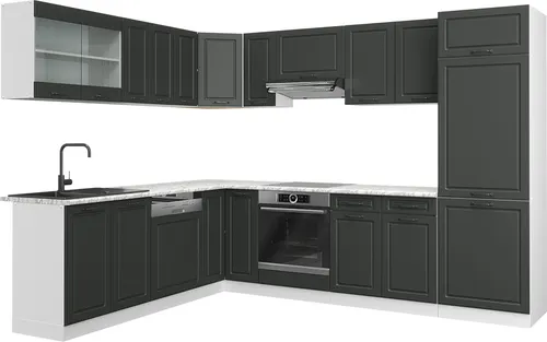 Vicco Winkelküche R-Line, Anthrazit Landhaus/Weiß