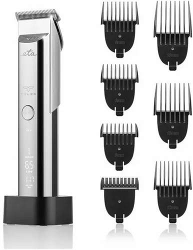 eta Haar- und Bartschneider TYLER 934290000 - Bartschneider mit leistungsstarkem Li-Ion Akku für bis zu 240 Minuten kabelloses Rasieren. Titanbeschichtete Klingen und 6 Aufsätze für präzise Schnittlängen von 0,8 mm bis 20 mm. Ideal für ein perfektes Styling!